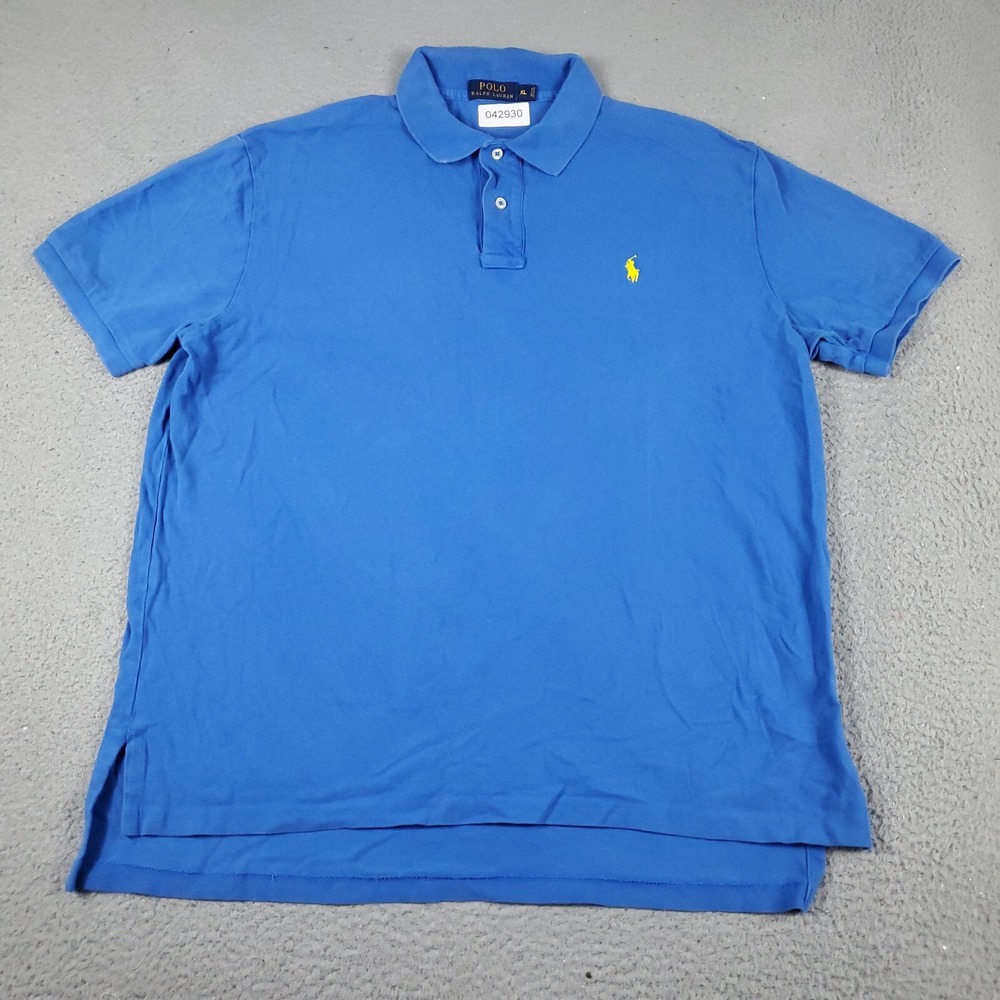 Ralph Lauren Polo Shirt Mens XL Blue Yellow Pony Short Sleeve Cotton Pique